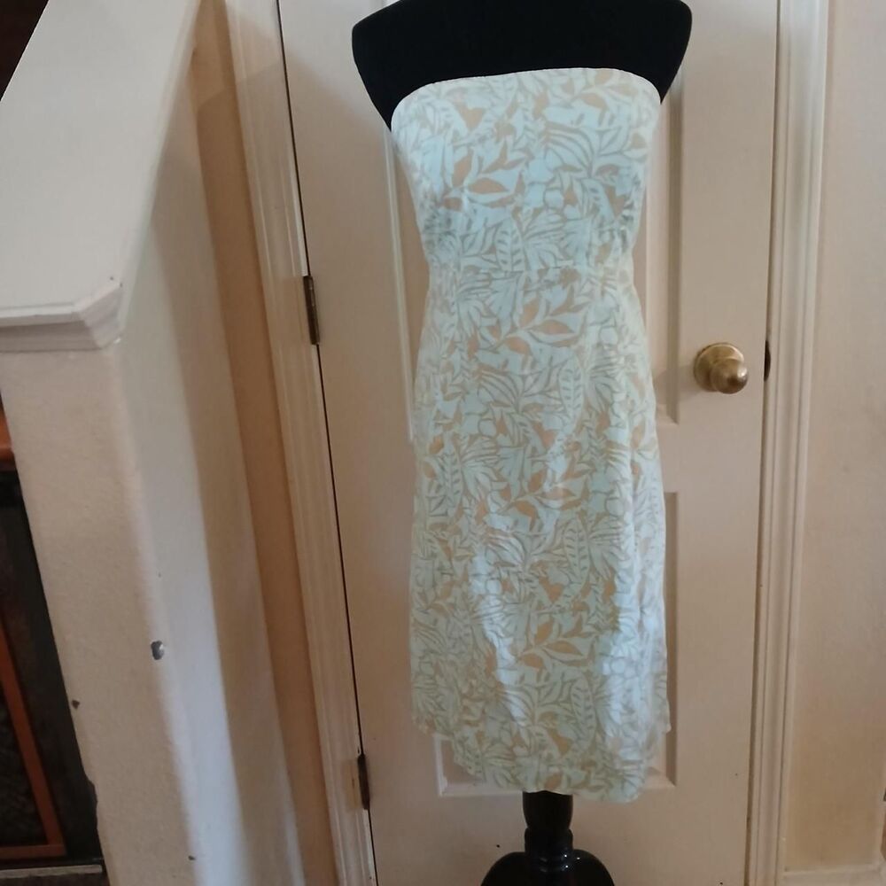 Y2K Vintage 2003 Gap Tropical Leaf Strapless Midi Dress 4 ResortWear Euro Summer